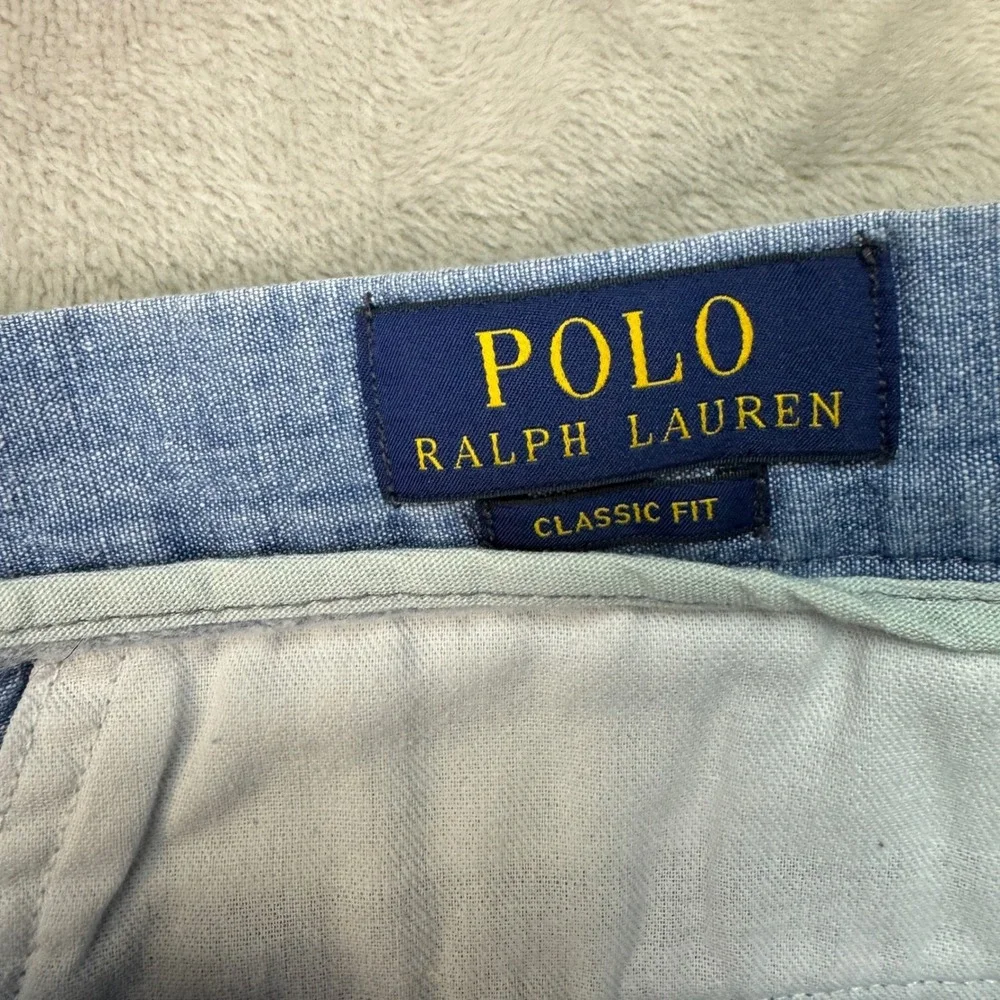 Polo Ralph Lauren‎ Shorts Mens 33 Blue Classic Fit Chambray Cotton Casual Prep
